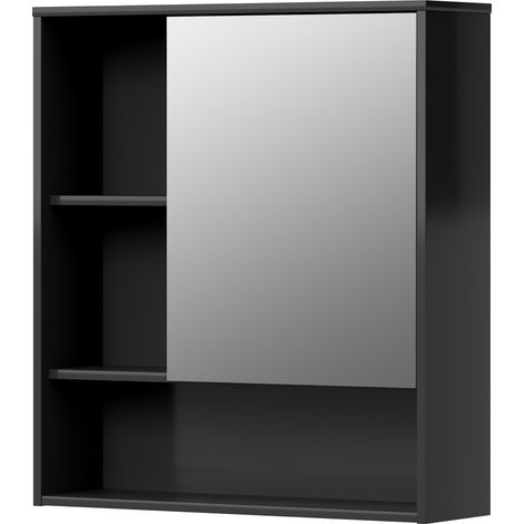 Levede Bathroom Mirror Cabinet Wall Mounted Storage Cupboard Black Open Shelf