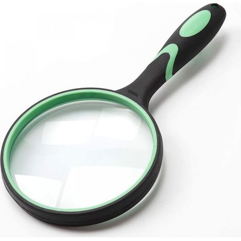 Loupe de lecture portable 5x pour personnes âgées et enfants – Loupe en verre véritable 100 mm (4 pouces) pour lire des livres, des journaux, observer des insectes, etc., verte et noire (1/4)