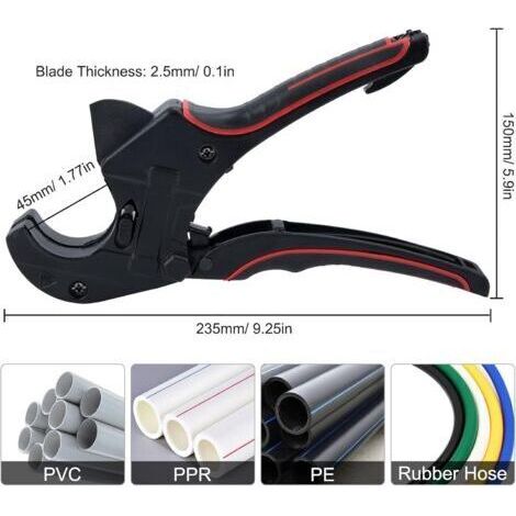 Coupe-tube en plastique PVC, outil de coupe à cliquet, coupe-tube robuste pour tuyaux en PVC, CPVC, PEX, PE et PPR, idéal pour les plombiers.