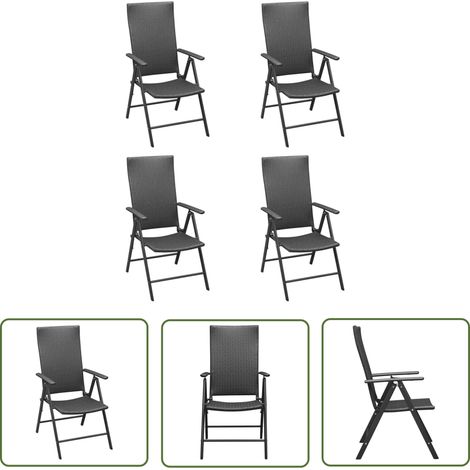 INLIFE Chaises de jardin 4 pcs Résine tressée Noir (1/5)