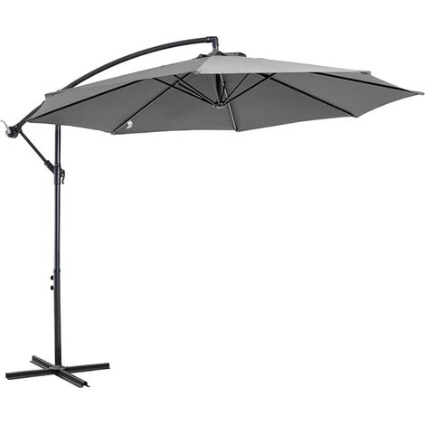 TRADE SHOP - Ombrellone Decentrato Inclinabile 3mt Con Base A Croce Manovella Da Esterno Giardino - Grigio (1/5)