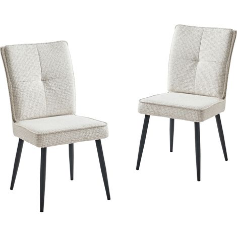 Set de 2 sillas de comedor acolchadas de cinilla con patas metálicas crema blanco MODENUIT (1/5)