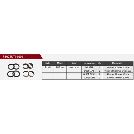 Kit de réparation d'amortisseur avant Showa 2024/07 pour Suzuki RMZ 450 '15-'17 (joints d'huile x 2, joints anti-poussière x 2, roulements x 4) (kit d'entretien) (suspension 49 mm)
