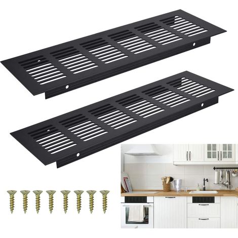 2 Pcs Grille Aeration en Alliage d'Aluminium Grille Ventilation Rectangulaire avec Vis Grille Aeration Noire Antirouille Facile à Installer pour Armoires Vitrine Cuisine Salle de Bain Mur (1/5)
