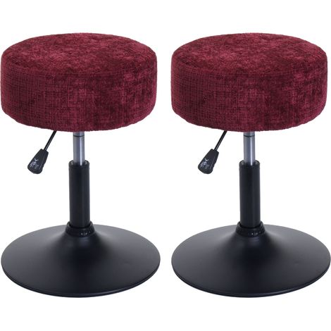 Lot de 2 tabourets HWC-C22, pouf, réglable en hauteur pivotant Ø 37cm Tissu Chenille (465g/m²) MVG bordeaux (1/5)