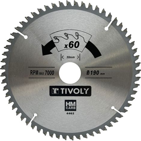 Tivoly • Lame de Scie Circulaire • Ø190mm • 60 Dents en Carbure • Excellente Finition • Pour Découpe Multi-Matériaux