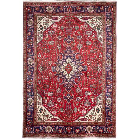 Tapis d'orient, 198 x 287 cm, motif oriental, rouge, bleu et crème, noué à la main en laine, artisanat authentique (1/5)