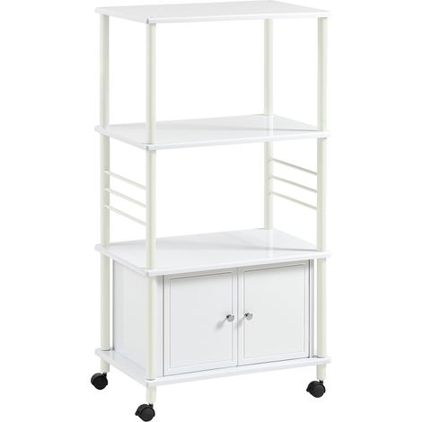 Sobuy – Chariot de cuisine roulant avec 3 tablettes et armoire – Structure en métal blanc – Dimensions 60×40×110 cm – FRG12W