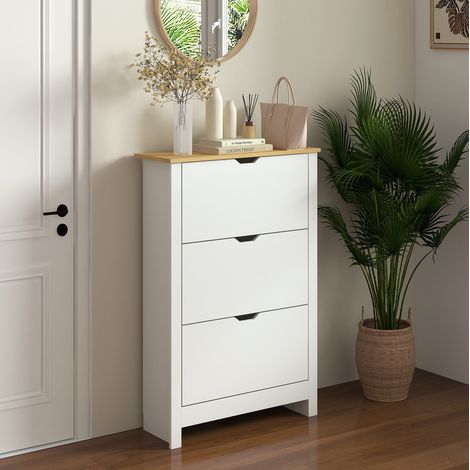 Meuble à chaussures en panneaux de particules blanc 3 abattants, gain de place 72 x 26 x 112 cm (1/5)