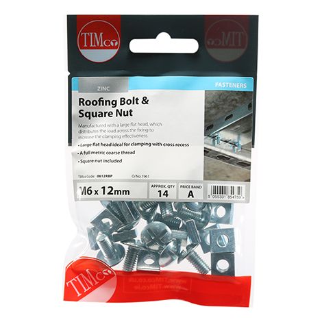 TIMCO Roofing Bolts & Square Nuts Silver - M6 x 12