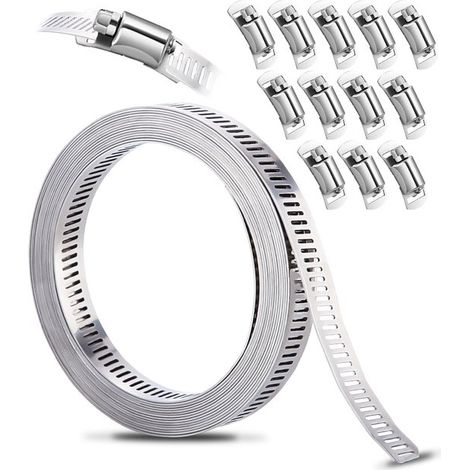 Abrazaderas mangueras acero inoxidable 304, cinta metálica perforada 3,5 m + 12 sujetadores, abrazaderas mangueras DIY, abrazadera ajustable (1/5)