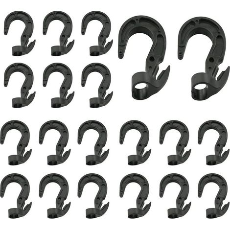 Confezione da 20 ganci elastici in plastica per cordini elastici, colore nero. (1/4)