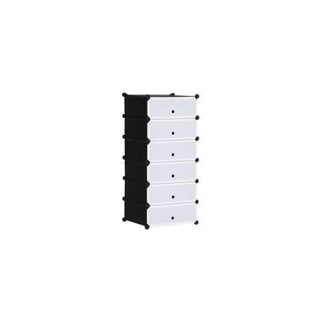 Modulares Schuhregal, Schuhaufbewahrung mit 6 stapelbaren rechteckigen Kunststoffwürfeln, Kapazität für 12 Paar Schuhe, 49 x 36,5 x 108 cm, weiß