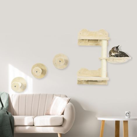 Escalade de marches,mur d’escalade,escaliers pour chats,4 pièces. Ensemble,avec griffoir,hamac,beige+blanc crème,40 x 28 x 73cm