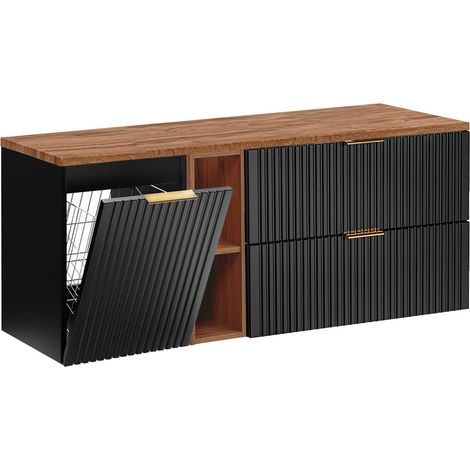 Mueble bajo lavabo 140cm 2 compartimientos cesto ropa Adriel Negro y Madera (1/4)