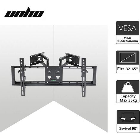 Unho – Support TV mural inclinable et orientable pour écrans LCD/LED 32-65 pouces – Capacité 35kg – Distance mur 73-420mm – Angle rotation 90°