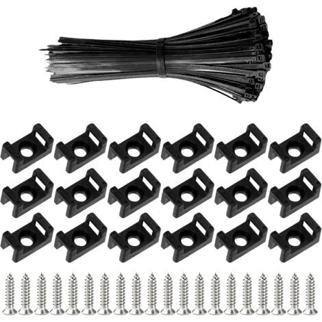 100 Pièces Attaches Cable avec Embase de Serre Cables et Vis, 200 mm Autobloquantes Fixations Électriques Collier de Serrage en Nylon pour Organiser Câbles, Réutilisables et Réglables (1/5)