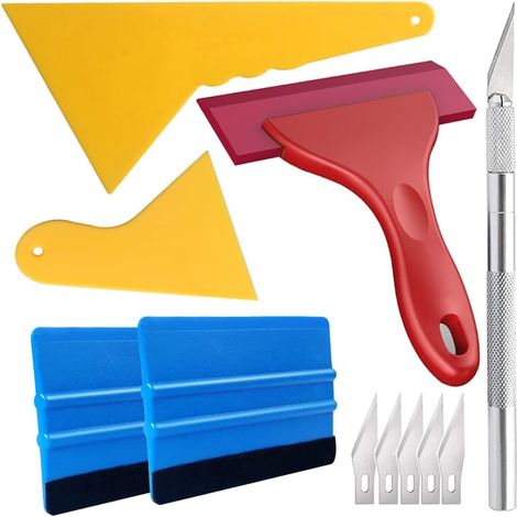 Kit de Outils de Installation pour Emballage Vinyle de Fenêtre de Voiture,avec Squeegee à la Fibre Noire,Squeegee au Silicone en Caoutchouc,Squeegee PP Jaune,Craft Coupe Couteau (1/5)