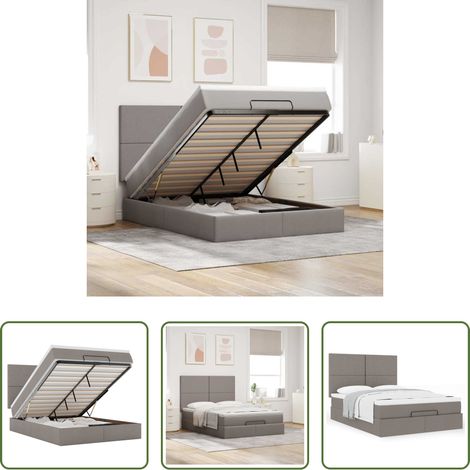 vidaXL Stauraum - Ottoman-Bett mit Matratze Taupe 140x190 cm Stoff (1/5)