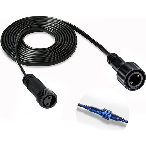 Câble d'extension solaire 3m - Noir IP65 - Rallonge étanche pour guirlandes - Jardin et terrasse - Connecteur 2 broches