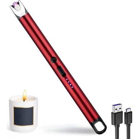 Briquet Electrique, USB Rechargeable Arc Briquet, Allume Bougie avec Affichage de Batterie LED avec Serrure de Sécurité pour Cuisine, Bougie, Barbecue, Cheminée (Argent) (1/5)