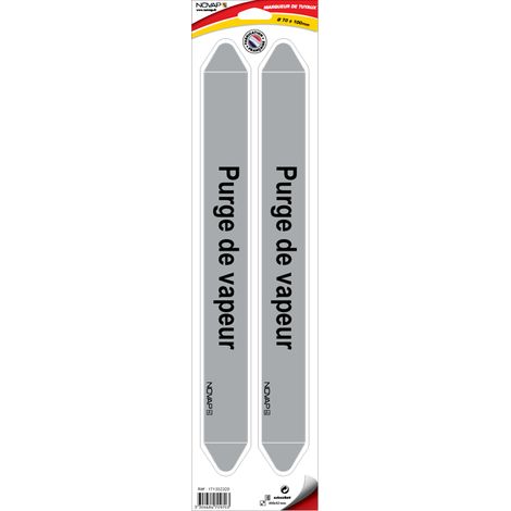 Planche de 2 marqueurs de tuyauterie 450 x 52 mm pour Ø 70 à 100 mm - Purge de vapeur - 4709703