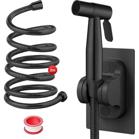 2 Mètre Acier Inoxydable Kit Douchette WC-Ensemble, Noir Robinet-Douchette WC avec Tuyau, Douchette Toilette, pour à la Salle de Bain, à la Cuisine, à L'hôtel (1/5)