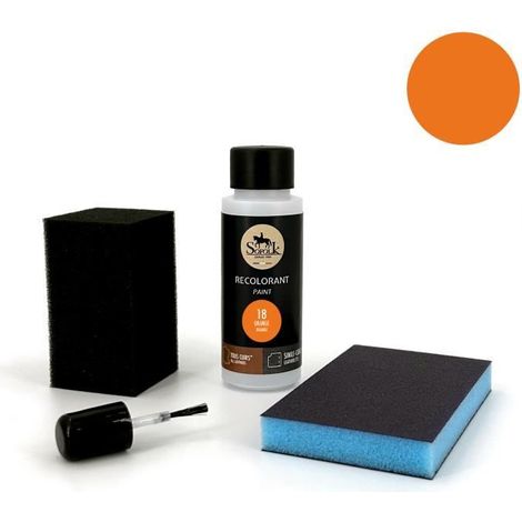 Kit de retoque de pintura para cuero/piel sintética (18-NARANJA) - SOFOLK - Mantenimiento para asientos y volantes de coche, sofás, zapatos. (1/4)