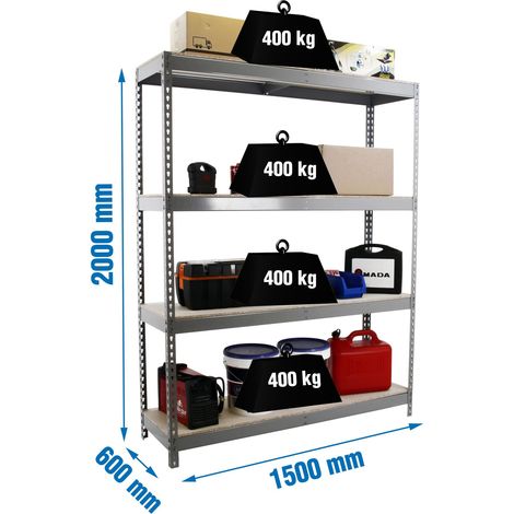 SimonRack Scaffale Industriale, 2000x1500x600 mm, 4 Ripiani in Legno, Portata 400 kg per Ripiano, Scaffale Carichi Pesanti, Grigio/Legno – Ecoforte