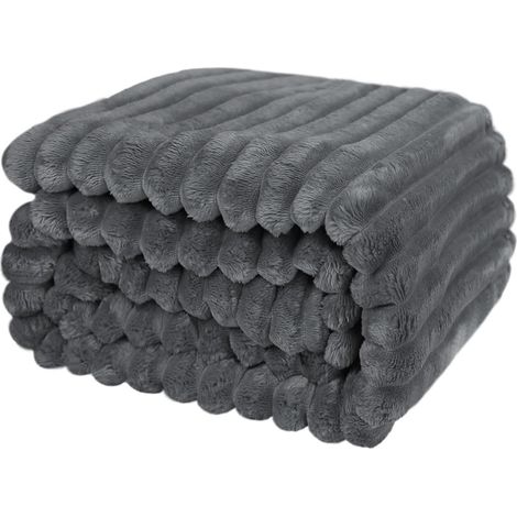 Couverture douillette, couvre lit/couverture de canapé chaude et moelleuse, motif à rayures, pour maman, femme et petite amie (gris foncé, 200x230 cm)
