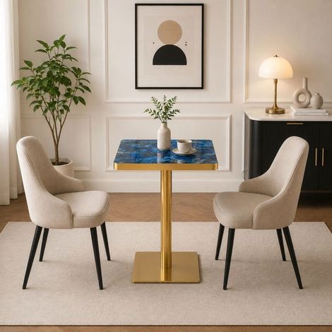 Table à manger effet marbre plateau carré plateau uv structure métallique style moderne (1/5)