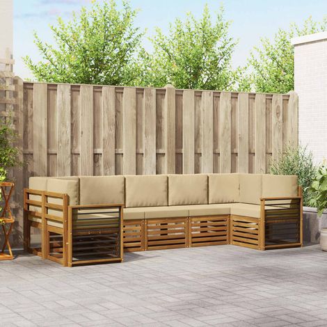 Ecksofa Set mit Kissen 7 pcs Natur und Beige Massivholz Akazie (1/5)