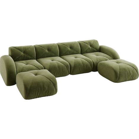 ELVMI Divano Modulare a U 4 Posti con 2 Pouf, Senza Struttura, in Ciniglia, Verde (1/5)