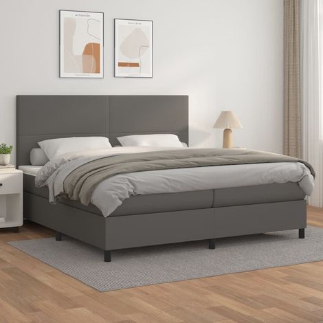 Sommier à lattes de lit avec matelas Gris 200x200 cm Similicuir (1/5)