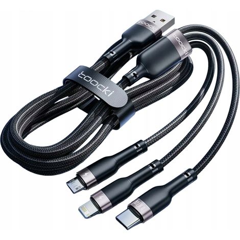 TOOCKI 3-in-1 USB-Kabel (USB Typ C / Micro-USB / Lightning), 1,2 m, 100 W, 6 A (1/5)