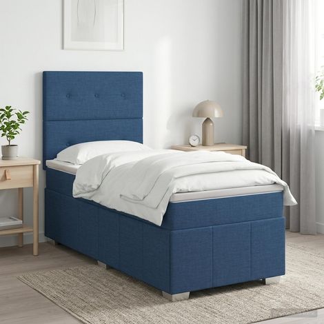 Cama box spring con colchón con cabecera Azul 90 x 200 cm Tela (1/5)