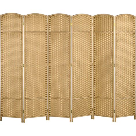 Paravent 6-teilig 240 x 170 cm Raumteiler Trennwand aus Bambus, Faltbar Stellwand Raumtrenner Sichtschutz für Wohnzimmer Natur Aosom