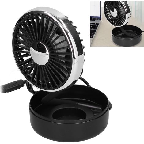 360° drehbarer Autoventilator mit einem Kopf, drei Geschwindigkeitsstufen, USB-Anschluss, Schwarz und Silber (1/5)