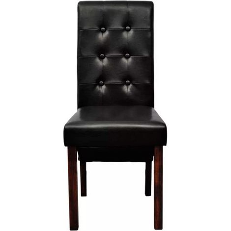 Chaise simili cuir noir et pieds bois massif Zinar - Lot de 2 (1/4)