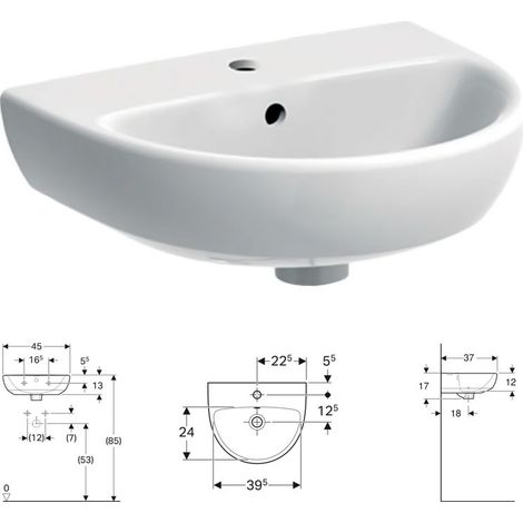 GEBERIT - SELNOVA LAVAMANI 45 CM. MONOFORO IN VETROCHINA BIANCO 500.324.01.7 (1/4)
