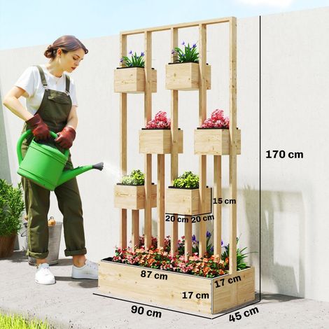 Jardinière surélevée avec paniers en treillis, bac à fleurs en bois, pot de fleurs, 90 x 45 x 170 cm (1/3)