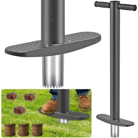 Planteur de bulbes - Avec sol dentelé - Outil de jardinage avec poignée en caoutchouc de 83,8 cm de long - Pour tulipes, iris, jonquilles (1/5)