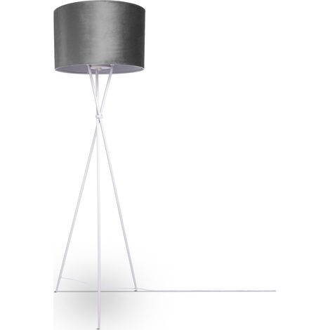 Paco Home Suspension Lampadaire Trépied Salon Abat-Jour Velours Monochrome E27 Lampadaire - Blanc, Gris Blanc (Ø45,5 cm) (1/3)