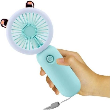 Mini Ventilateur Portable - USB Rechargeable - 3 Vitesses - Veilleuse LED Intégrée - 7 x 3,5 x 15 cm - Pour Enfants et Adultes - 1 Pièce (1/4)