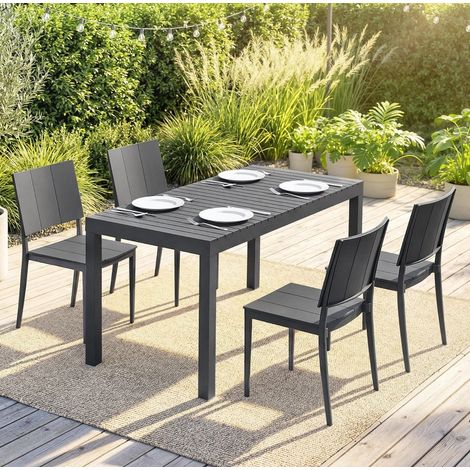 5-teiliges Gartenmöbel-Set mit rechteckigem Tisch und 4 stapelbaren Stühlen, Dunkelgrau OKMYHOME (1/5)