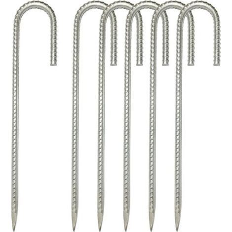 Lntyq – Piquets de terre en acier galvanisé 12 pouces – Lot de 6 – Fixation avec crochet en J pour sols durs – Résistants à la rouille (1/5)