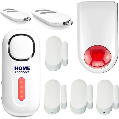 1 - Alarme Maison Sans Fil - Kit Sécurité - 2 Sirènes Intérieur Extérieur - 4 Détecteurs Ouverture 2 Télécommandes - Protection Appartement Maison Jardin - Blanc - 55x85cm (1/5)