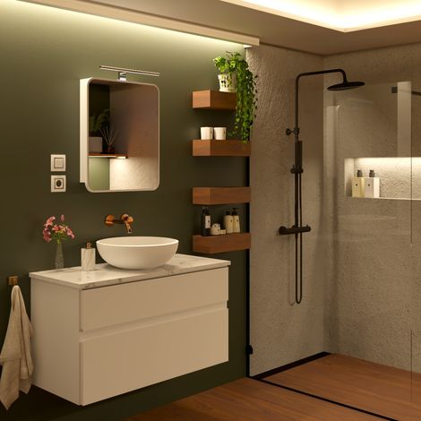 Armoire miroir avec LED, armoire de salle de bain, éclairage LED, blanc, miroir avec étagères (1/5)
