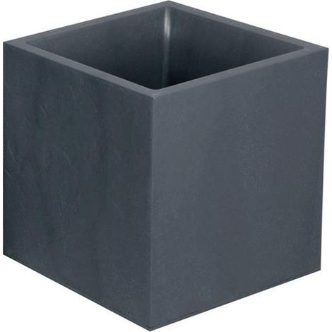 EDA – Jardinière carrée 40 cm – Décor pierre gris anthracite – Volume 31 L – Double paroi pour isolation thermique – Pré-percée avec système de rétention d'eau