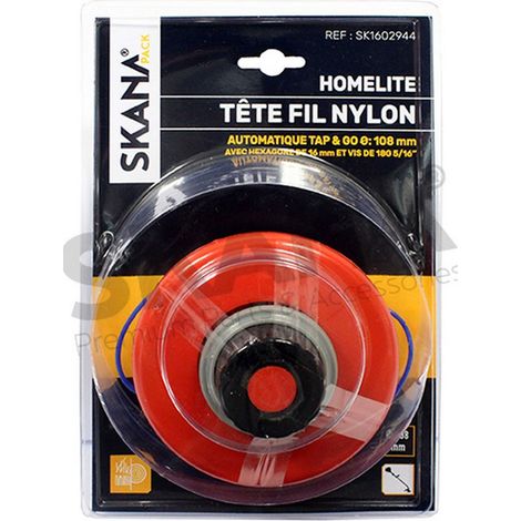 Cabeza de hilo de nylon de desenrollado automático de 2 hilos para desbrozadoras Homelite. Hexágono de 16 mm con tornillo de 18 g 5/16''. Para modelo